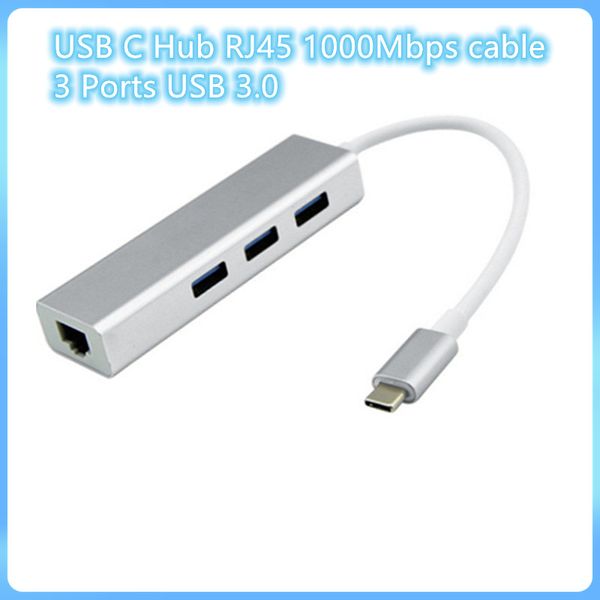 Elektronik USB-C Ethernet RJ45 LAN ADAPTÖR TYPEC'e 3 bağlantı noktasına TYPEC USB 3.0 Hub 10/100/1000Mbps Mac-Book Mobile PC için Gigabit Ağı