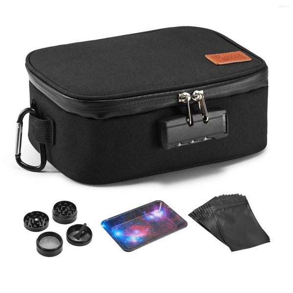 Sacos de armazenamento Bag à prova de cheiro com combinação de recipiente de trava de travamento Poque de armazenamento de armazenamento 5xreseal saco Mylar 1xGrinder 1xmetal bandeja