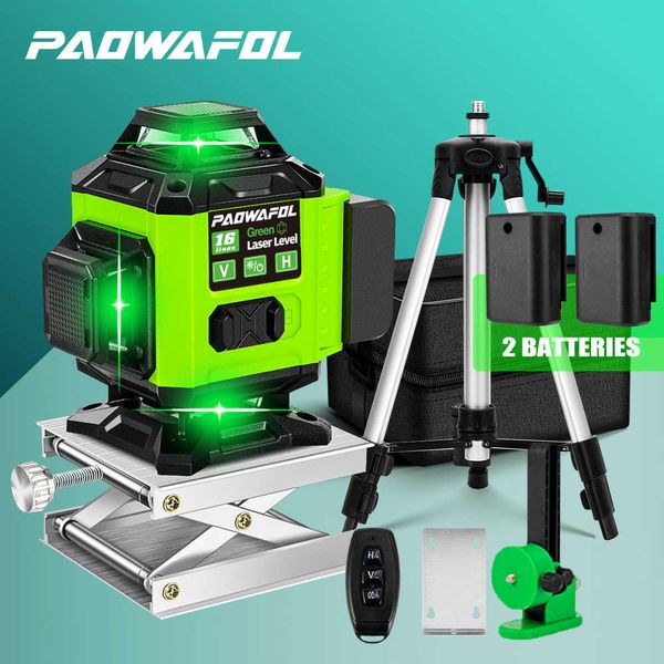 16 linhas 4d sem fio Remote Green Laser Nível de autonivelamento com 1/2 baterias