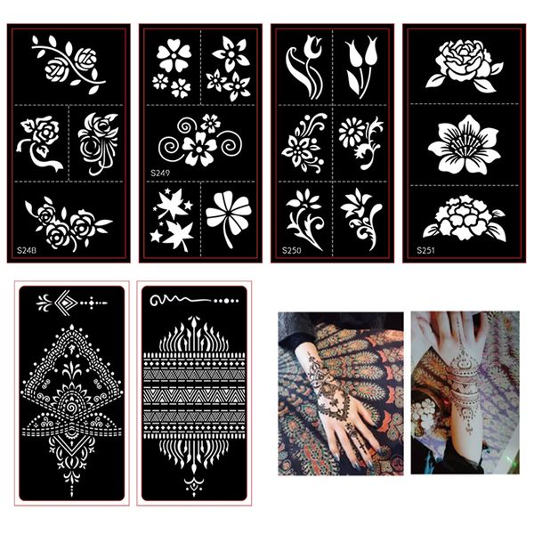 Outra maquiagem permanente de maquiagem 20pcslot henna tatuagens de tatuagem para pintura corporal mehndi ￍndia modelo de flor henna glitter airbrush tattoo est￪ncil 221208