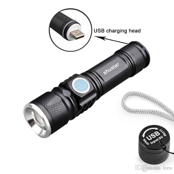 USB-LED-Taschenlampe, Mini-Taschenlampe, Blitzlicht, Taschen-LED-Lampe, zoombar, zum Reiten im Freien, tragbar, starkes Licht