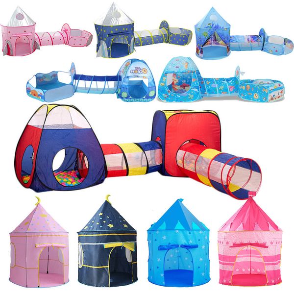 Spielzeugzelte Tragbarer 3-in-1-Baby-Kind-Krabbeltunnel Spielhaus Ballgrube Pool für Kinder Ozeanhalter-Set 221208