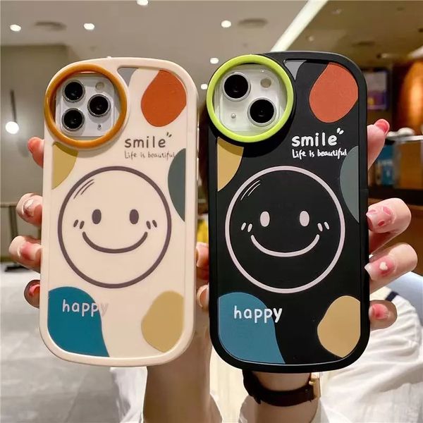 İPhone 14 Pro Max için Boyalı Smiley Yüz Üç-Bir Arada Cep Telefon Kılıfı