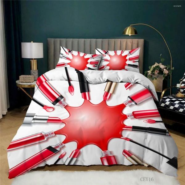 Bettwäsche-Sets 3D-Druck Kosmetik Home Textile Bett für Mädchen Lippenstift Nagellack Cover2pcs Kissenbezug Polyester