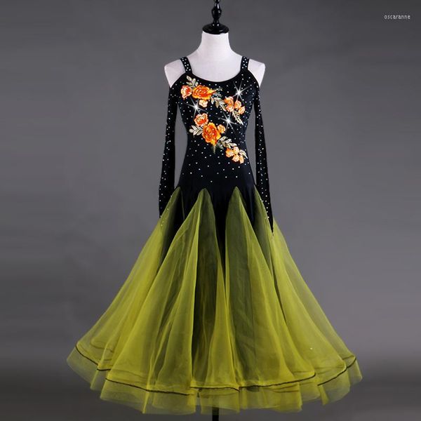 Stage Wear Ballroom Dance Competition Abiti da donna con strass Abito da valzer standard Costume da tango personalizzato