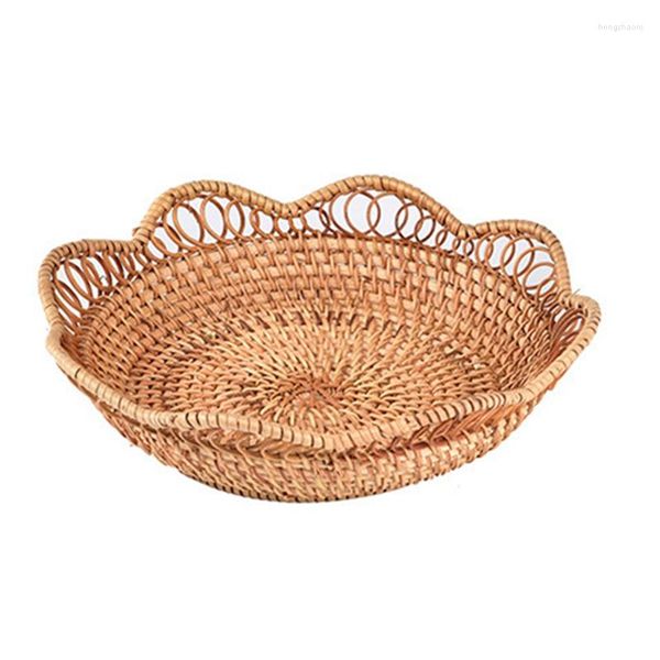 Fodere per sedie LBER Petali rotondi a forma di rattan Cestino per la conservazione degli alimenti Pane alla frutta Tè intrecciato a mano Piatto da portata per dessert Cucina Vassoio per la casa