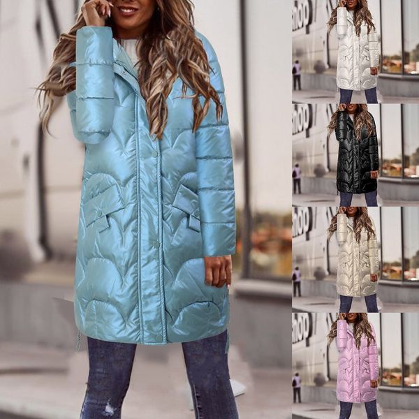 Piumino da donna Parka Multicolor Medio Lungo Giacca di cotone con cappuccio Tasca Famoso Cappotto invernale da donna Scuro 221207