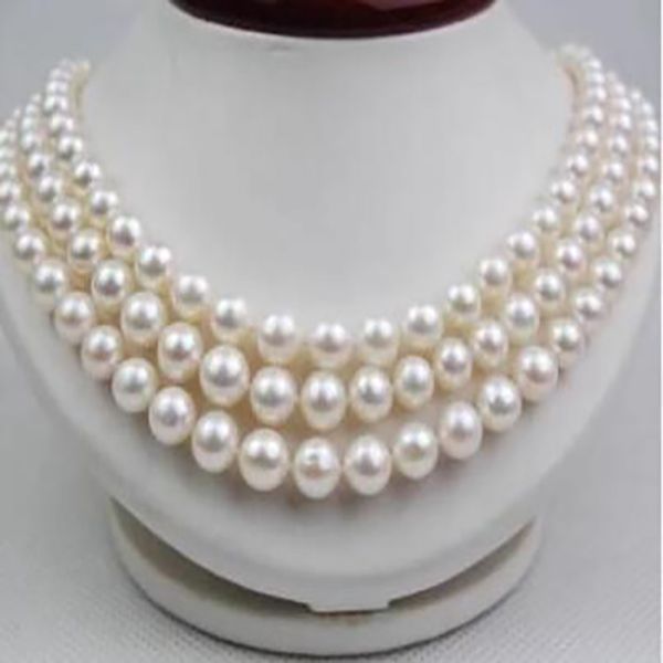 Модные ювелирные украшения 3 ряда 8 мм белый южный море жемчужный ожерелье 17-19 
