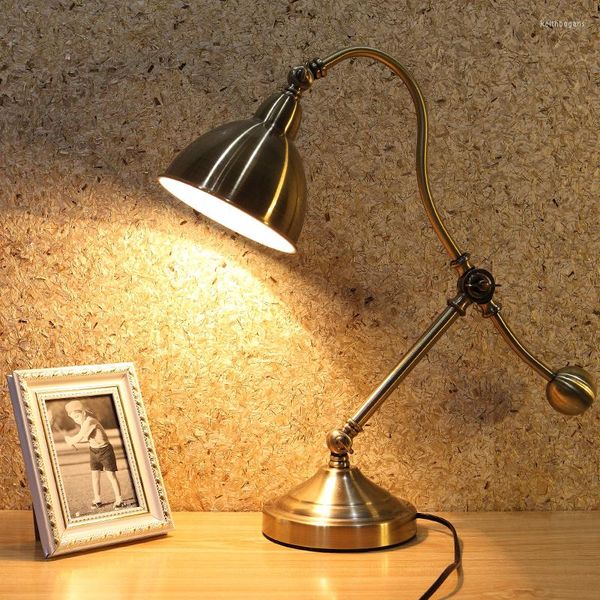 Lâmpadas de mesa Office casa de trabalho Vintage Desk ao lado da sala de estudo Biblioteca de luzes de leitura Lâmpada Abajur Industrial Ajustável