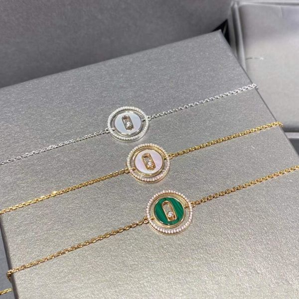 Nova pulseira de movimentação de sorte de prata esterlina 925 para mulheres de cristal zircão verde malaquita Bangle com um presente de Natal móvel Mãe natural de jóias de pérolas