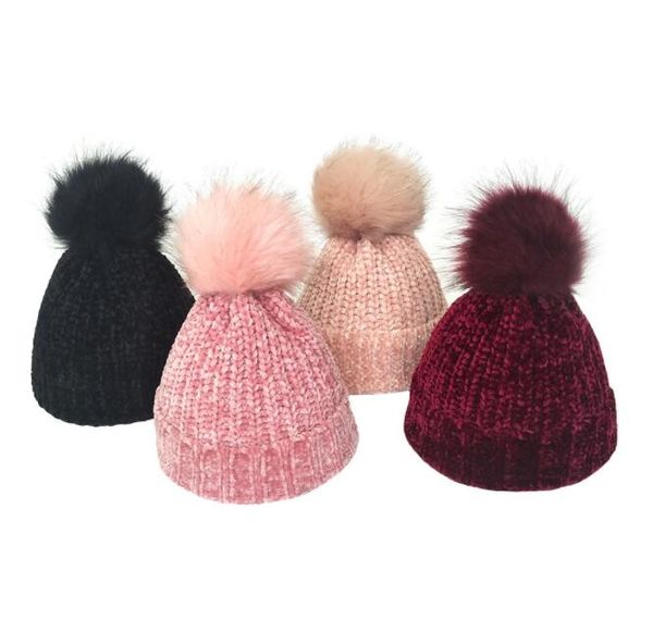 homens homens inverno chenille chenille meninas grandes guaxinim pom pom poms gorro chapéu de moda design malha lã de natal snow gaiolas boné