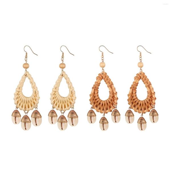 Creolen BONISKISS Mode Bohemian Rattan Shell Handgemachte Stroh Wicker Geflecht Gewebt Tropfen Für Mädchen Frau Schmuck Geschenk