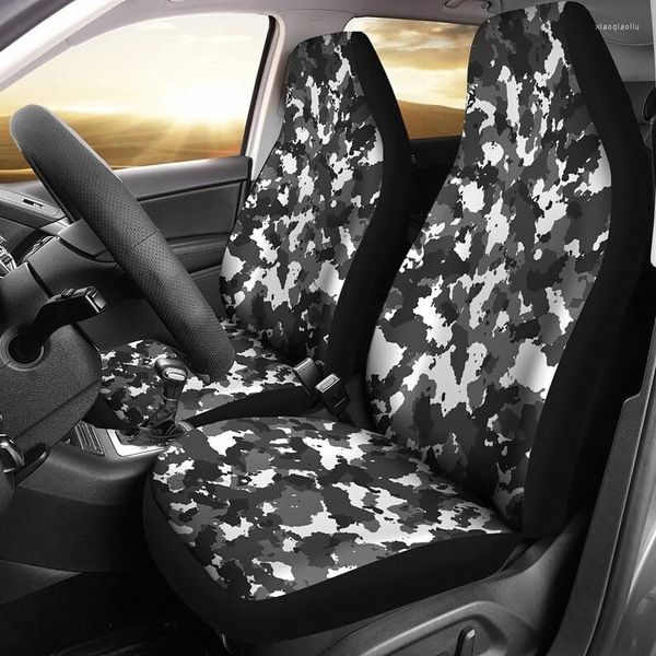 Capas de assento de carro Snow Camo branco cinza e preto Conjunto de camuflagem de 2 protetores ajuste universal para assentos de balde de SUV