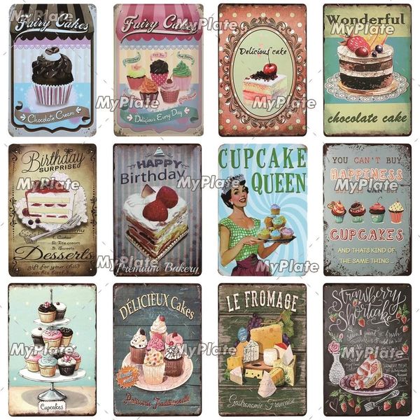 Kuchen Metall Malerei Vintage Lebensmittel Zinn Zeichen Wand Dekor für Küche Cafe Diner Bar Cupcake Metall Zeichen 20 cm x 30 cm Woo