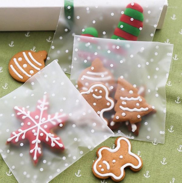 Confezione regalo 100 pezzi Adesivo autosigillante a pois in plastica di cellophane Biscotti Sacchetto di imballaggio per caramelle Pacchetto regalo perfetto per fatti in casa