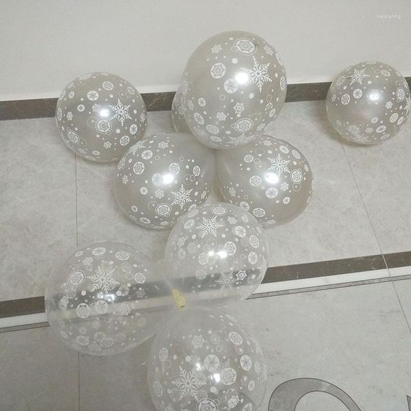 Decoração de festa 12 polegadas Balão de Natal Impresso Branco Snowflake Transparent Golden Layout decorado