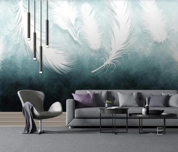 Tapeten XUE SU Benutzerdefinierte großformatige Wandgemälde / Amerikanische Moderne Mode Farbe Weiße Feder Textur Kunst TV Hintergrundwand