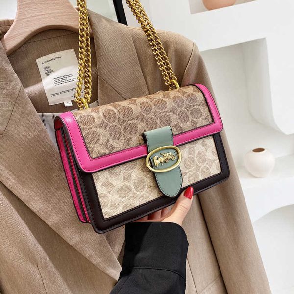 2023 Trendy Brand Fashion a Woman's Bag Fashionable and Beautiful Korean Color Contrast Women's New Chain Msenger Double Compartment Small Square Printed Shoulder
