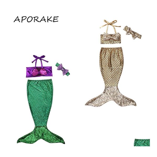 Roupas Conjuntos de Aporake 6m7y Nascido Criando Crian￧a Meninas Meninas Mermaid Swimsuit Swimshiting Mesar de roupas de praia roupas roupas de roupa DR DHHZU