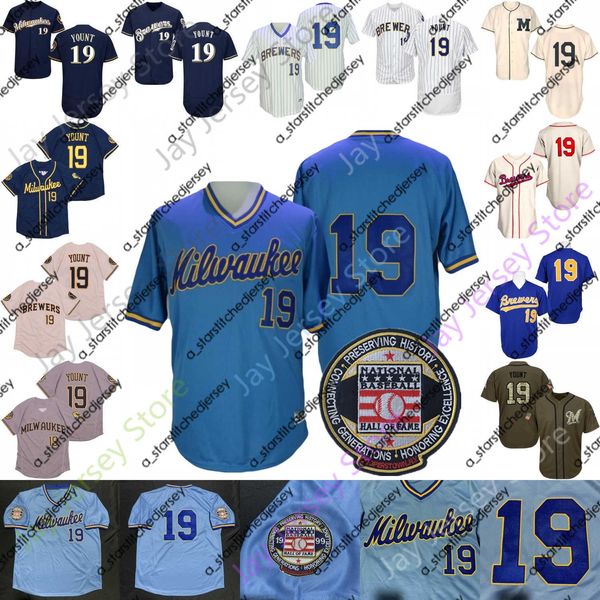 Robin Yount Jersey Hall of Fame Patch 1982 Weißer Nadelstreifen Salute to Service Blue Mesh Bp Cooperstown Weißer Nadelstreifen