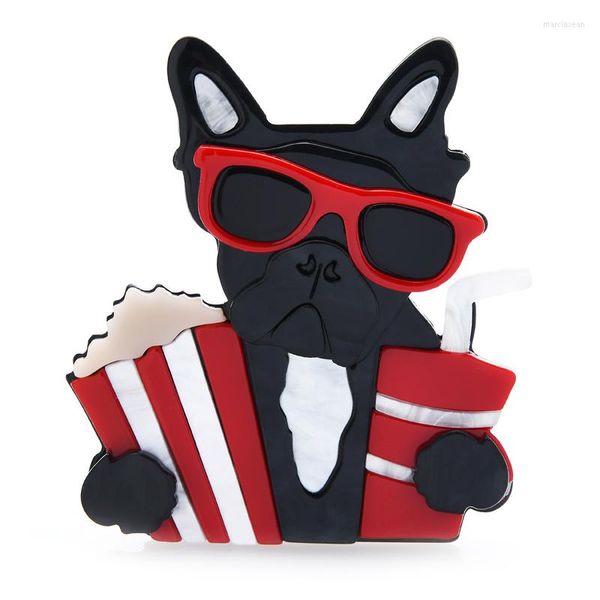 Spille Wulibaby Acrilico Take Popcorn Cola Dog For Women Girl Cool Fashion Pet Animal Party Office Pin Spilla Regali