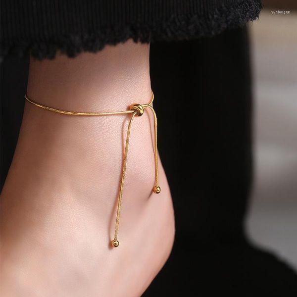 Cavigliere Design minimalista Oro Catena di osso di serpente Acciaio al titanio Cavigliera con fiocco per donna 2022 Gioielli di moda coreana Beach Girl's Sexy