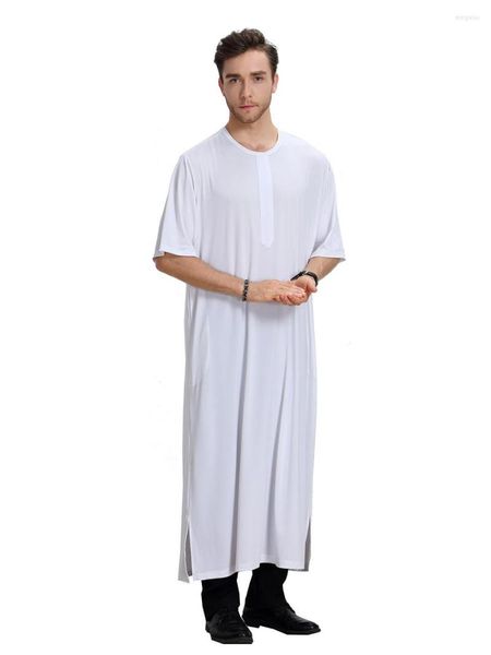 Этническая одежда сплошной цвет мужчины мусульманские исламские кафтановые одежды с коротким рукавом o nece jubba thobe casual dubai saudiarabia abaya одежда
