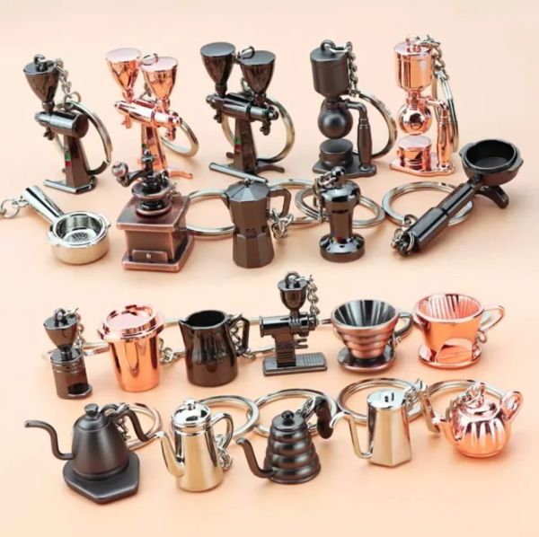 3D dreidimensionaler Kaffee-Schlüsselanhänger, Party-Geschenk, Simulation Moka-Topf, Pulverhammer, Schlüsselanhänger, Geschenk