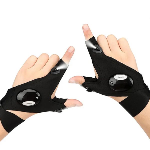 Neue Angeln Handschuhe Mit LED Kleinigkeiten Taschenlampe Wasserdichte Outdoor Taschenlampe Überleben Rettung Für Camping Wandern Fingerlose Handschuhe