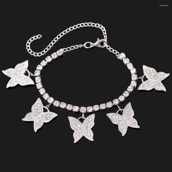 Cavalches Ins Crystal Butterfly for Women Silver Color Rhinestone Chain Fode Summer Beach Gioielli