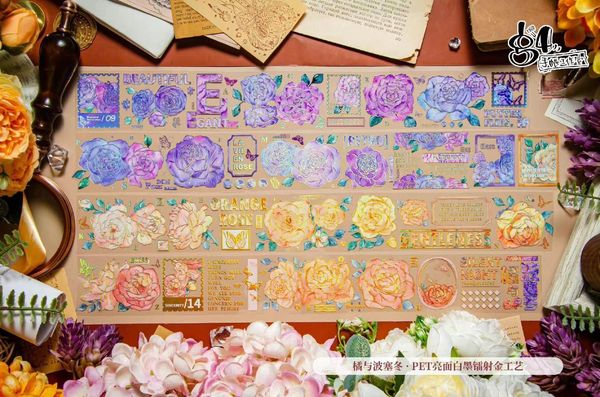 Confezione regalo Nastro in PET Washi in cristallo lucido con farfalla rosa arancione retrò per la realizzazione di cartoline Adesivo decorativo per piano di scrapbooking fai da te