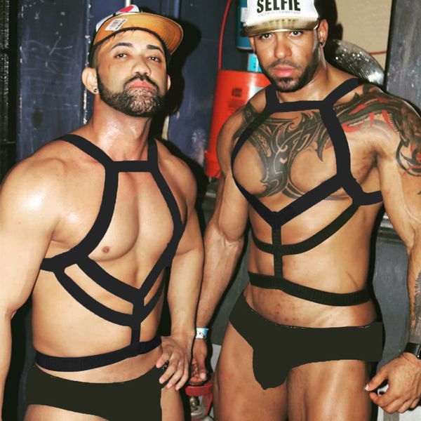 Herren-Tanktops, Herren-Sexy-Dessous, Körper, Brust, Muskel, Nacht-Performance-Kostüm, Geschirr, Bondage, Neckholder, elastisch, ausgehöhlt, breite Träger