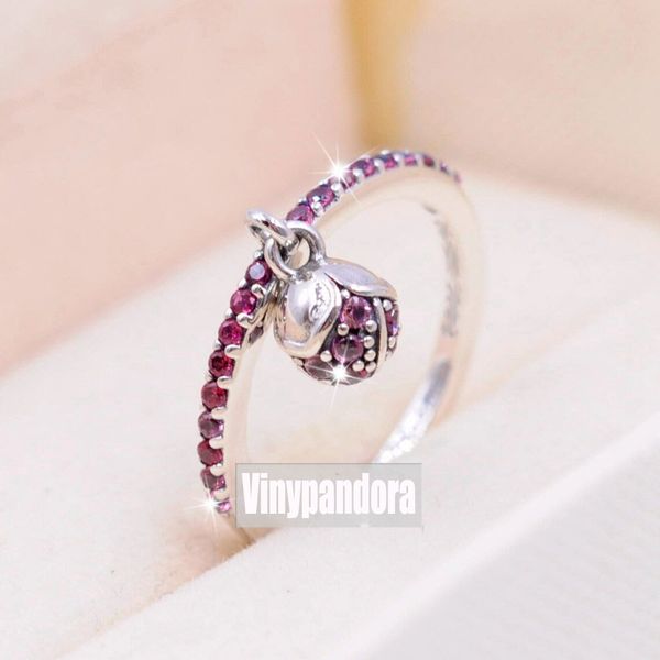 Anello in argento sterling 925 con bocciolo di fiore di pesco con rosa Cz Fit Pandora Gioielli di fidanzamento per gli amanti del matrimonio Anello di moda per le donne