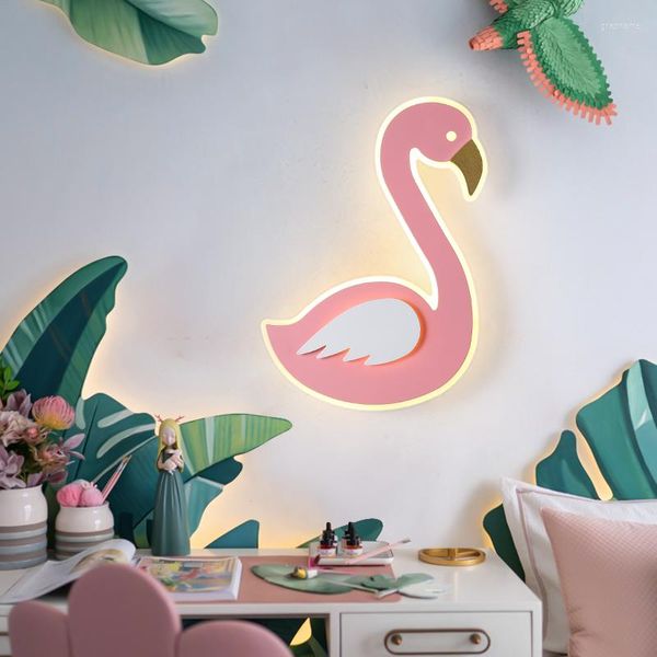 Wandleuchte Art Deco Rosa Flamingo LED Wandleuchte Kinderbeleuchtung Wandlampe Jungen Mädchen Schlafzimmer Nachttisch Badezimmer Leuchten