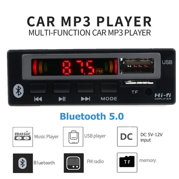 USB aux Bluetooth FM Radio V5.0 Wireless Audio Receiver Car Mp3 Player 5V 12V MP3 Decodificador Módulo Música Speaker