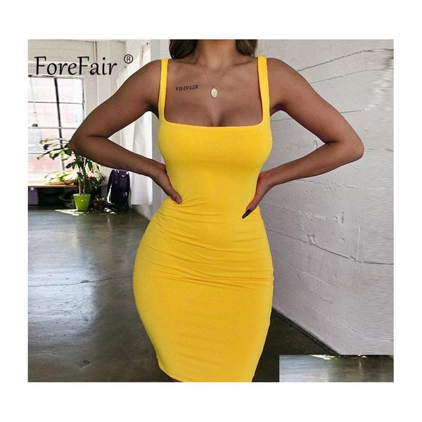 Vestidos casuais Spaghetti Strap Sexy Bodycon Dress Summer amarelo neon verde preto laranja laranja elegante mini -curto mulheres dhfkw