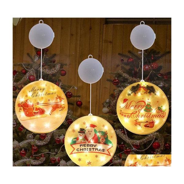 Decoração de festa nataleiro lustre brilhante Elk Santa Snowman Decorações pendentes Luminescent Shop Interior Janela pendurada DH9RM