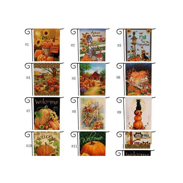 Banner Flags Şükran Günü Dövmeleri Bahçe Bayrağı Cadılar Bayramı Çift Baskı Pumpkin Asmak Ev Partisi Dekorasyon Hoş Geldiniz 47x32cm Drop D Dhvwo