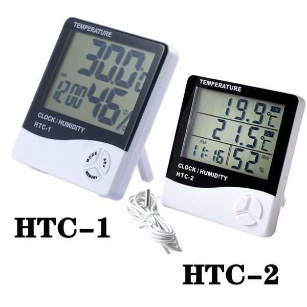 Digitale Elektronik Temperatur HTC-1 HTC-2 Luftfeuchtigkeitsmesser Wecker Multifunktionsthermometer Innenhygrometer mit Einzelhandelsverpackung