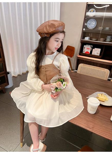 Vestidos de menina Mamãe e filha Pais filho 2022 Autumn School Retro French Lantern Sleeve Dress Tube Top Top Colle