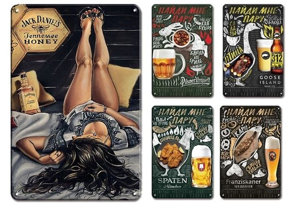 Vintage Beer Poster Metal Pintura de metal placas de metal decorativo Retro Tiki Bar Sinais