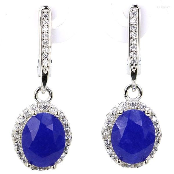 Brincos de balanço 32x11mm 5,5g 925 Solid Sterling Silver Sapphire Blue Sapphire criou um desgaste diário de Kunzite CZ Diário