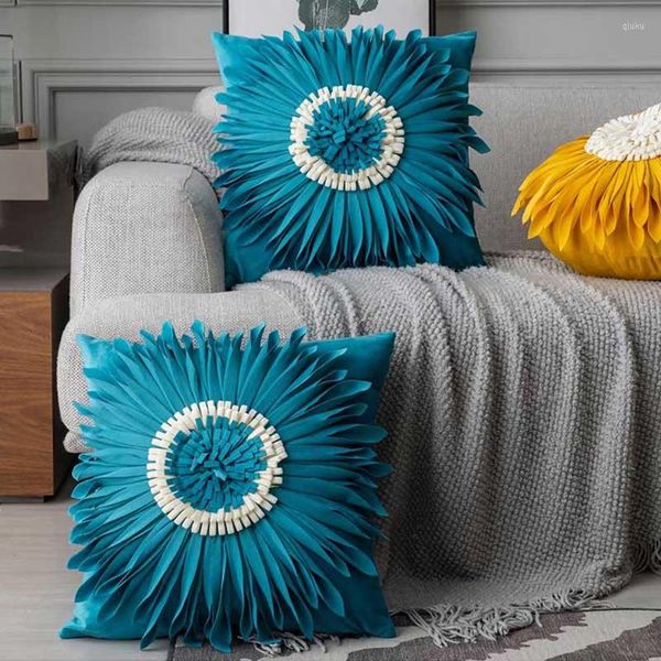 Pillow Blue Chrysanthemum Seat para cadeira de luxo sofá removível quadrado tatami piso black dor na decoração de casa