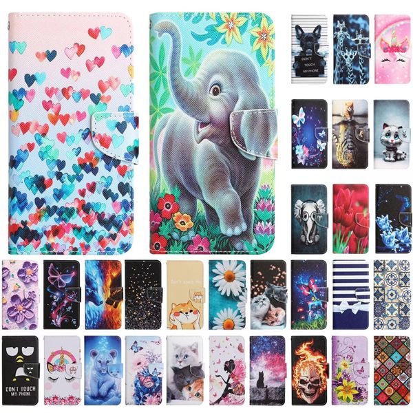 Casos de carteira de couro para iPhone 14 Pro m￡ximo 13 mini 12 11 xs xr 7 8 Fluste de moda Flor de borboleta Prind Cat Tiger Bow Cartoon Cart￣o Slot Slot Flip Bolsa