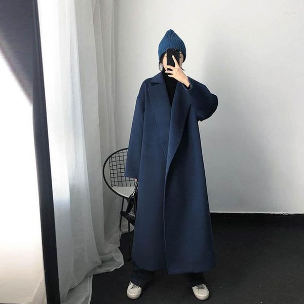 Frauen Wolle Vintage Doppelseitigen Kaschmir Mantel Woolen Frauen 2022Winter Mode Elegante Warme Lose Alle-Spiel Mantel Lange