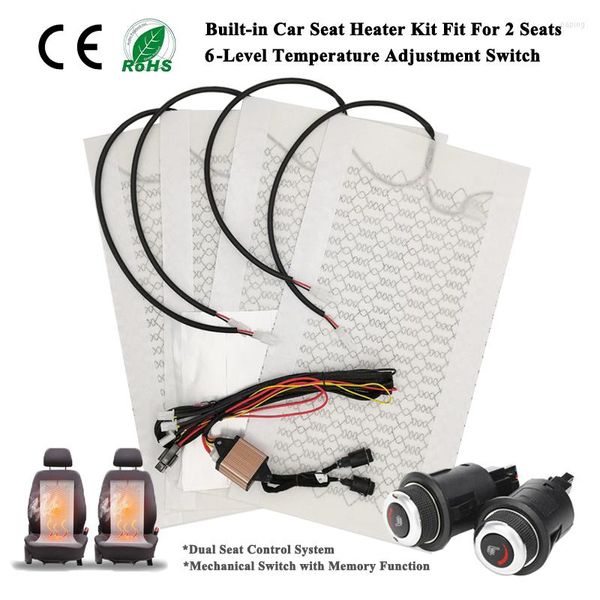 Capas para assento de carro 12V Aquecedor embutido universal Almofada de aquecimento de fibra de carbono Sistema de controle de interruptor redondo duplo de 6 níveis adequado para 2 assentos