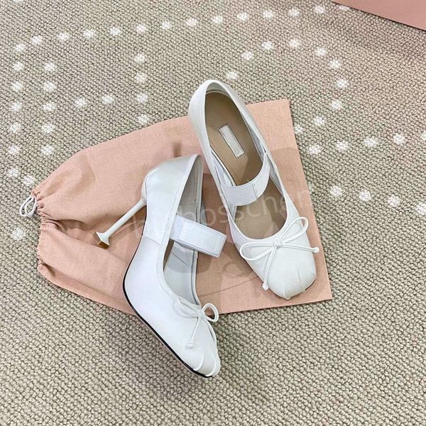 Sapatos de vestido de grife de saltos femininos miu sapatos formais marca de luxo de moda casual quadrado branco rosa salto feminino rosa