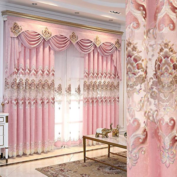 Vorhang Europäischen Luxus Wohnzimmer Schlafzimmer Chenille Hohe Schattierung Gestickte Fenster Vorhänge Grün Rosa Gelb Beige Tüll