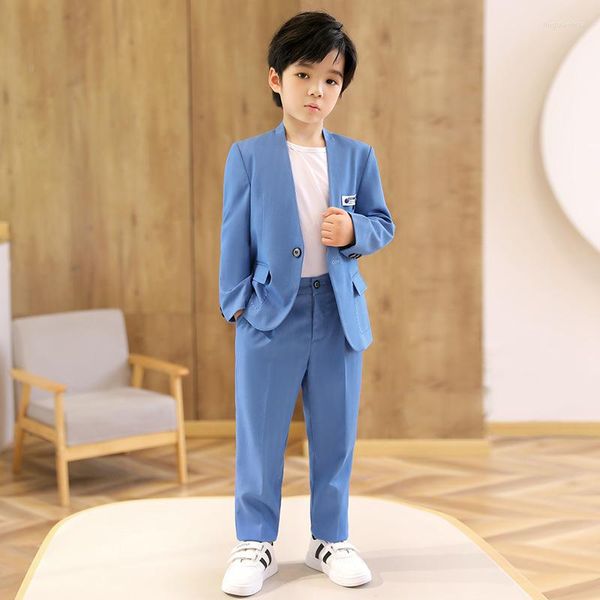 Set di abbigliamento Abiti formali per bambini Set Autunno Bambini Ragazzi Blazer blu Abiti Uniforme scolastica per adolescenti Costume Pinao Performance 14 anni