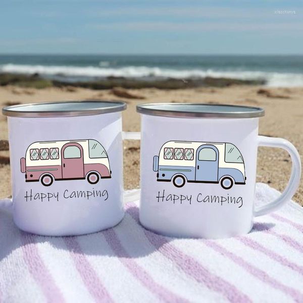 Tazze Camper Tazza da caffè creativa Tazza da tè da viaggio Nome personalizzato Latte Vino Campeggio Smalto Maniglia fatta a mano Bicchieri Regalo personalizzato